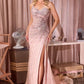 One Shoulder Beadwork Leg Slit Gown By Ladivine CD677 - Women Evening Formal Gown - Special Occasion