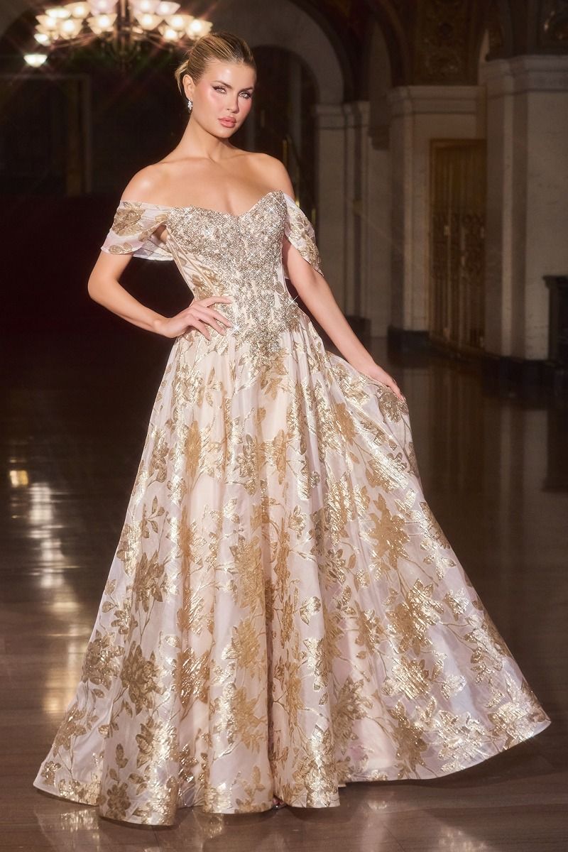 Off Shoulder A-Line Gown By Ladivine CD682 - Women Evening Formal Gown - Special Occasion