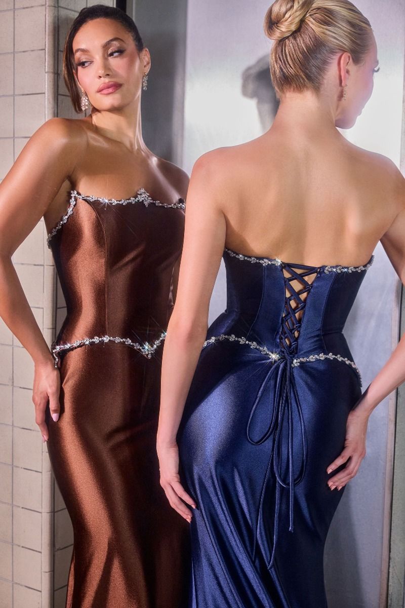 Satin Crystal-Trimmed Bodice Gown By Ladivine CD687 - Women Evening Formal Gown - Special Occasion