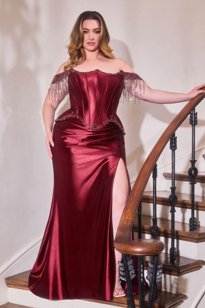 Off Shoulder Crystal Embellishment Gown By Ladivine CD688 - Women Evening Formal Gown - Special Occasion/Curves