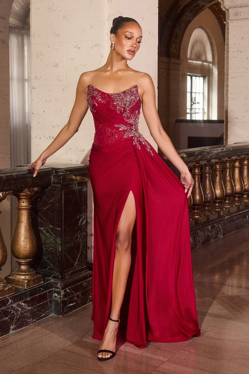 Asymmetrical Strapless Neckline Gown By Ladivine CD689 - Women Evening Formal Gown - Special Occasion
