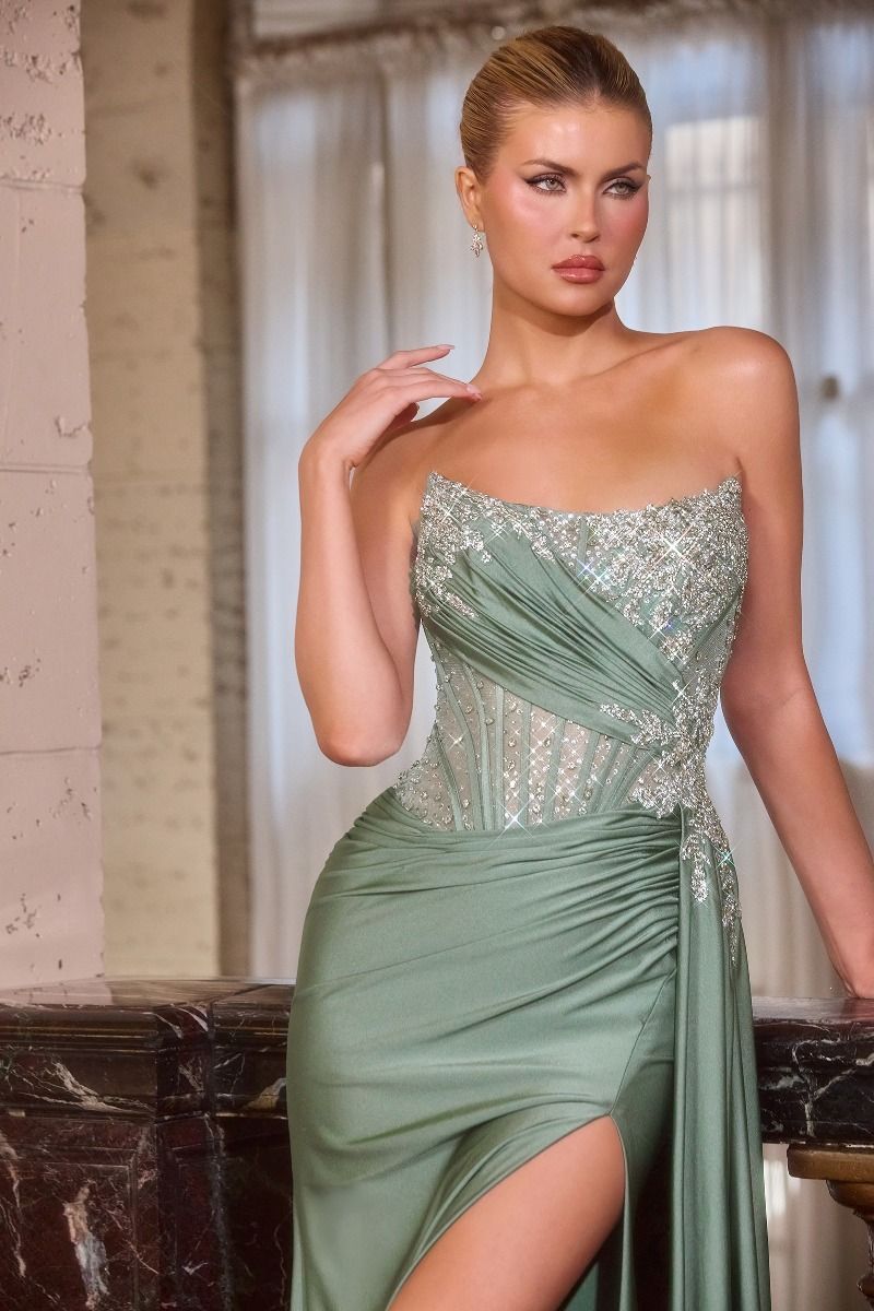 Asymmetrical Strapless Neckline Gown By Ladivine CD689 - Women Evening Formal Gown - Special Occasion
