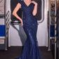 Beaded Tulle V-Neckline Gown By Ladivine CD698 - Women Evening Formal Gown - Special Occasion/Curves