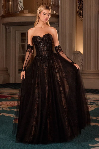 Strapless Illusion A-Line Gown By Ladivine CD717 - Women Evening Formal Gown - Special Occasion