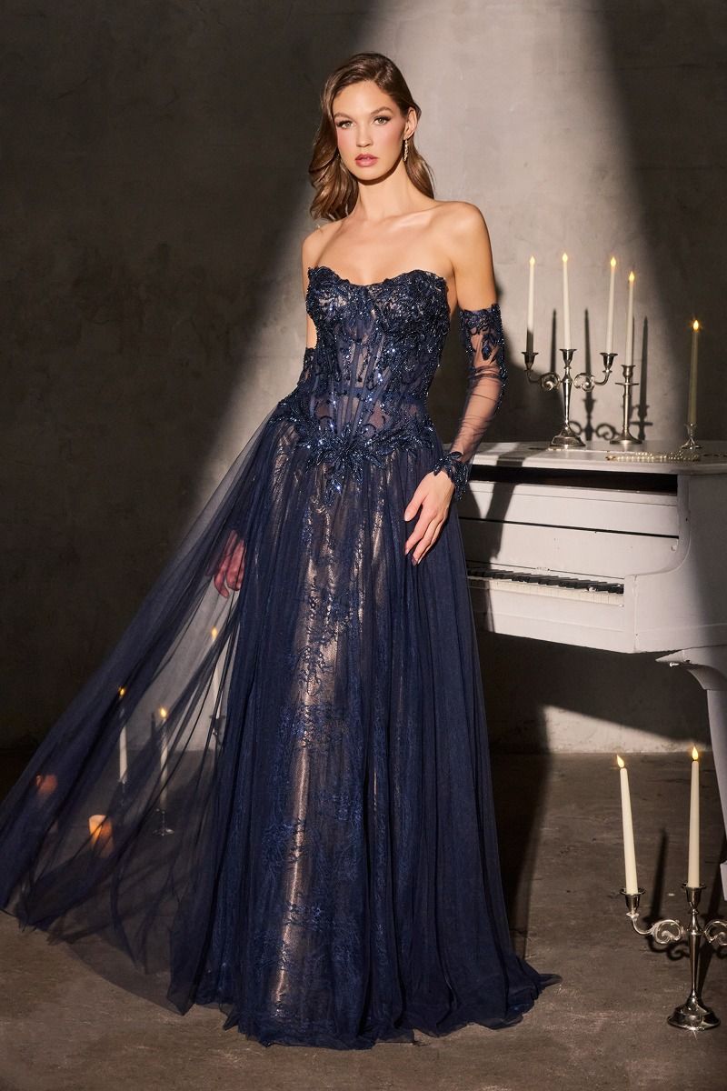 Strapless Illusion A-Line Gown By Ladivine CD717 - Women Evening Formal Gown - Special Occasion