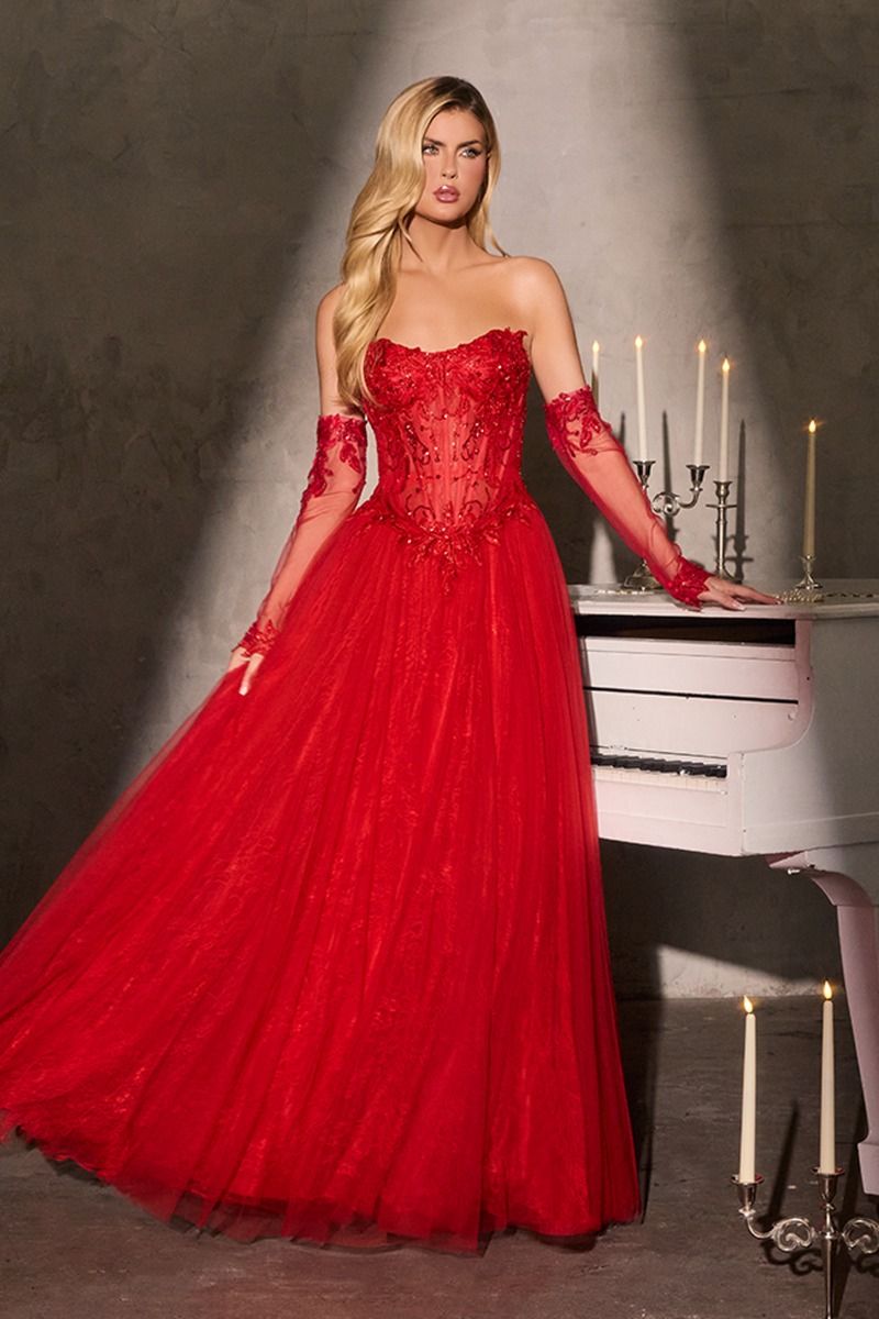 Strapless Illusion A-Line Gown By Ladivine CD717 - Women Evening Formal Gown - Special Occasion