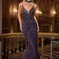 Sequin Plunging Neckline Gown By Ladivine CD719 - Women Evening Formal Gown - Special Occasion