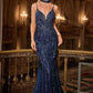 Sequin Plunging Neckline Gown By Ladivine CD719 - Women Evening Formal Gown - Special Occasion