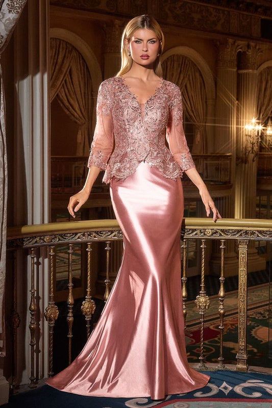 Deep V-Neckline Sheath Gown By Ladivine CD720 - Women Evening Formal Gown - Special Occasion/Curves