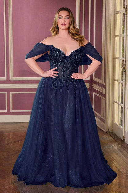 Off Shoulder Sweetheart Neckline Gown By Ladivine CD721C - Women Evening Formal Gown - Curves