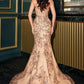 Sequin Plunging Neckline Gown By Ladivine CD723 - Women Evening Formal Gown - Special Occasion