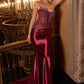 Satin Scoop Neckline Leg Slit Gown By Ladivine CD725 - Women Evening Formal Gown - Special Occasion