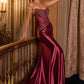 Satin Scoop Neckline Leg Slit Gown By Ladivine CD725 - Women Evening Formal Gown - Special Occasion