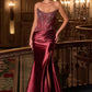 Satin Scoop Neckline Leg Slit Gown By Ladivine CD725 - Women Evening Formal Gown - Special Occasion
