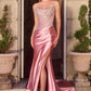 Satin Scoop Neckline Leg Slit Gown By Ladivine CD725 - Women Evening Formal Gown - Special Occasion