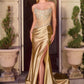 Satin Scoop Neckline Leg Slit Gown By Ladivine CD725 - Women Evening Formal Gown - Special Occasion