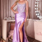 Satin Scoop Neckline Leg Slit Gown By Ladivine CD725 - Women Evening Formal Gown - Special Occasion