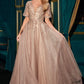 Lace Applique V-Neckline A-Line Gown By Ladivine CD726 - Women Evening Formal Gown - Special Occasion/Curves