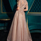 Lace Applique V-Neckline A-Line Gown By Ladivine CD726 - Women Evening Formal Gown - Special Occasion/Curves