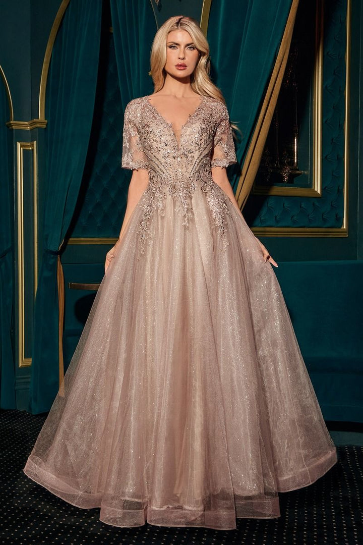 Embellished V-Neckline Leg Slit Gown By Ladivine CD729 - Women Evening Formal Gown - Special Occasion