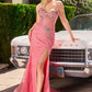 Strapless V-Neckline Leg Slit Gown By Ladivine CD727 - Women Evening Formal Gown - Special Occasion