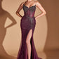 Strapless V-Neckline Leg Slit Gown By Ladivine CD727 - Women Evening Formal Gown - Special Occasion