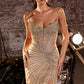 Strapless V-Neckline Leg Slit Gown By Ladivine CD727 - Women Evening Formal Gown - Special Occasion