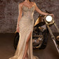 Strapless V-Neckline Leg Slit Gown By Ladivine CD727 - Women Evening Formal Gown - Special Occasion