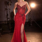 Strapless V-Neckline Leg Slit Gown By Ladivine CD727 - Women Evening Formal Gown - Special Occasion
