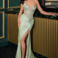 Strapless V-Neckline Leg Slit Gown By Ladivine CD727 - Women Evening Formal Gown - Special Occasion