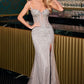 Strapless V-Neckline Leg Slit Gown By Ladivine CD727 - Women Evening Formal Gown - Special Occasion