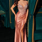 Embellished V-Neckline Leg Slit Gown By Ladivine CD729 - Women Evening Formal Gown - Special Occasion