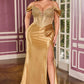 Thin Straps Deep V-Neckline Gown By Ladivine CD729C - Women Evening Formal Gown - Curves