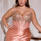 Thin Straps Deep V-Neckline Gown By Ladivine CD729C - Women Evening Formal Gown - Curves