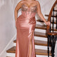 Thin Straps Deep V-Neckline Gown By Ladivine CD729C - Women Evening Formal Gown - Curves