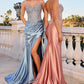 Crystal Strapless Satin Leg Slit Gown By Ladivine CD736 - Women Evening Formal Gown - Special Occasion