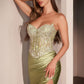 Crystal Strapless Satin Leg Slit Gown By Ladivine CD736 - Women Evening Formal Gown - Special Occasion