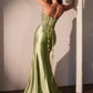 Crystal Strapless Satin Leg Slit Gown By Ladivine CD736 - Women Evening Formal Gown - Special Occasion