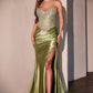 Crystal Strapless Satin Leg Slit Gown By Ladivine CD736 - Women Evening Formal Gown - Special Occasion