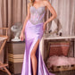Crystal Strapless Satin Leg Slit Gown By Ladivine CD736 - Women Evening Formal Gown - Special Occasion