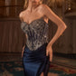 Crystal Strapless Satin Leg Slit Gown By Ladivine CD736 - Women Evening Formal Gown - Special Occasion