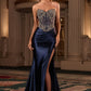 Crystal Strapless Satin Leg Slit Gown By Ladivine CD736 - Women Evening Formal Gown - Special Occasion