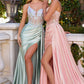 Satin Embellished Plunging Neckline Gown By Ladivine CD742 - Women Evening Formal Gown - Special Occasion