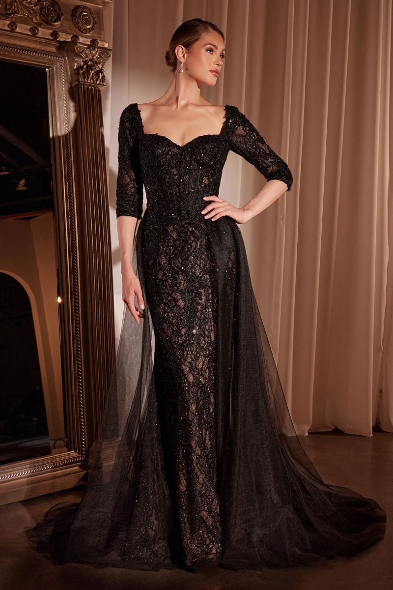 Embellished Queen Anne Neckline Gown By Ladivine CD749 - Women Evening Formal Gown - Special Occasion/Curves Black-Nude / 10 Embellished Queen Anne Neckline Gown By Ladivine CD749 - Women Evening Formal Gown - Special Occasion/Curves Black-Nude / 10
