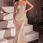 Strapless Metallic Satin & Crystal Gown By Ladivine CD756 - Women Evening Formal Gown - Special Occasion