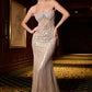 Strapless Metallic Satin & Crystal Gown By Ladivine CD756 - Women Evening Formal Gown - Special Occasion