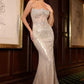 Strapless Metallic Satin & Crystal Gown By Ladivine CD756 - Women Evening Formal Gown - Special Occasion