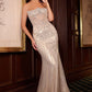 Strapless Metallic Satin & Crystal Gown By Ladivine CD756 - Women Evening Formal Gown - Special Occasion