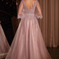 Bell Sleeve Layered Tulle A-Line Gown by Cinderella Divine CD784 - Special Occasion/Curves