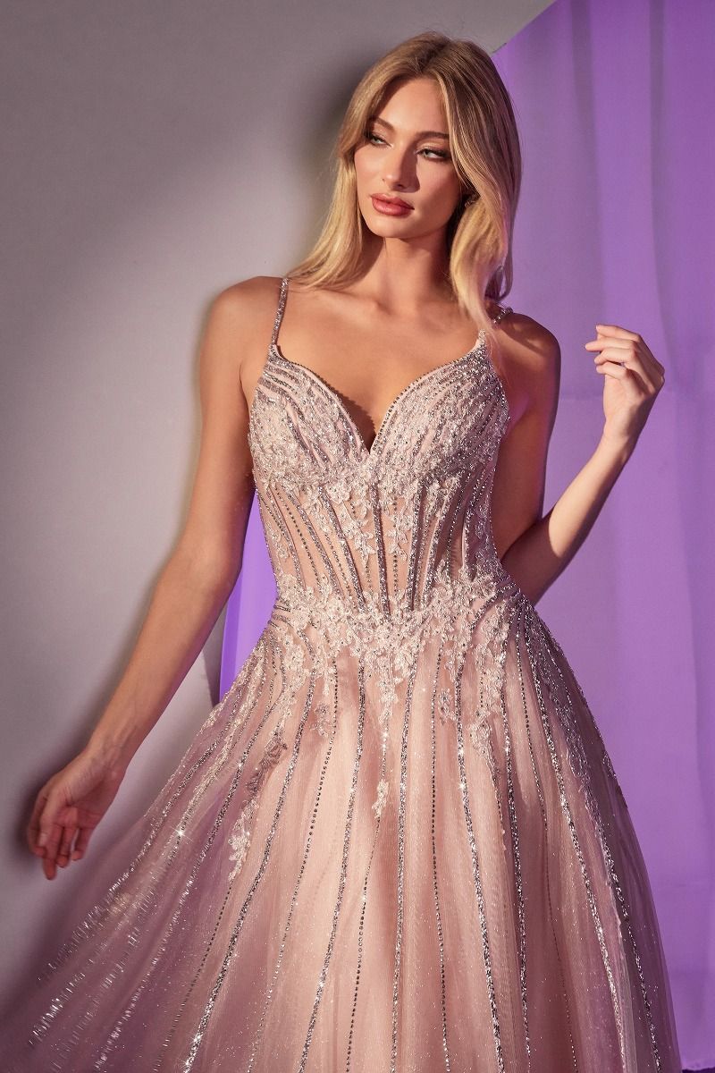 Crystal V-Neckline A-Line Gown By Ladivine CD786 - Women Evening Formal Gown - Special Occasion/Curves